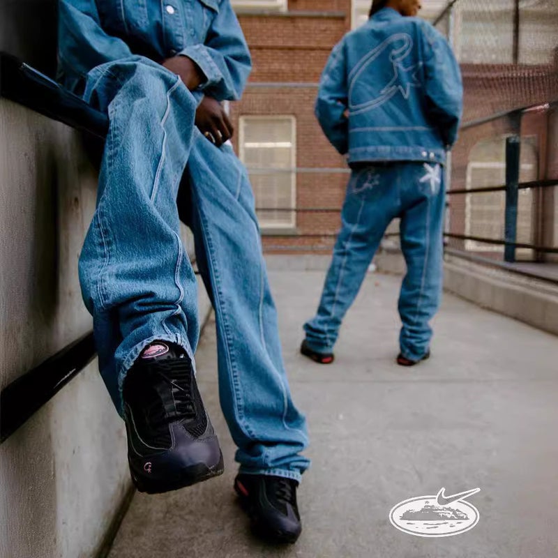 Trendy Brand Alcatraz Star Embroidery Washed Jeans Jacket Suit Men And Women American High Street Jacket - Image 5